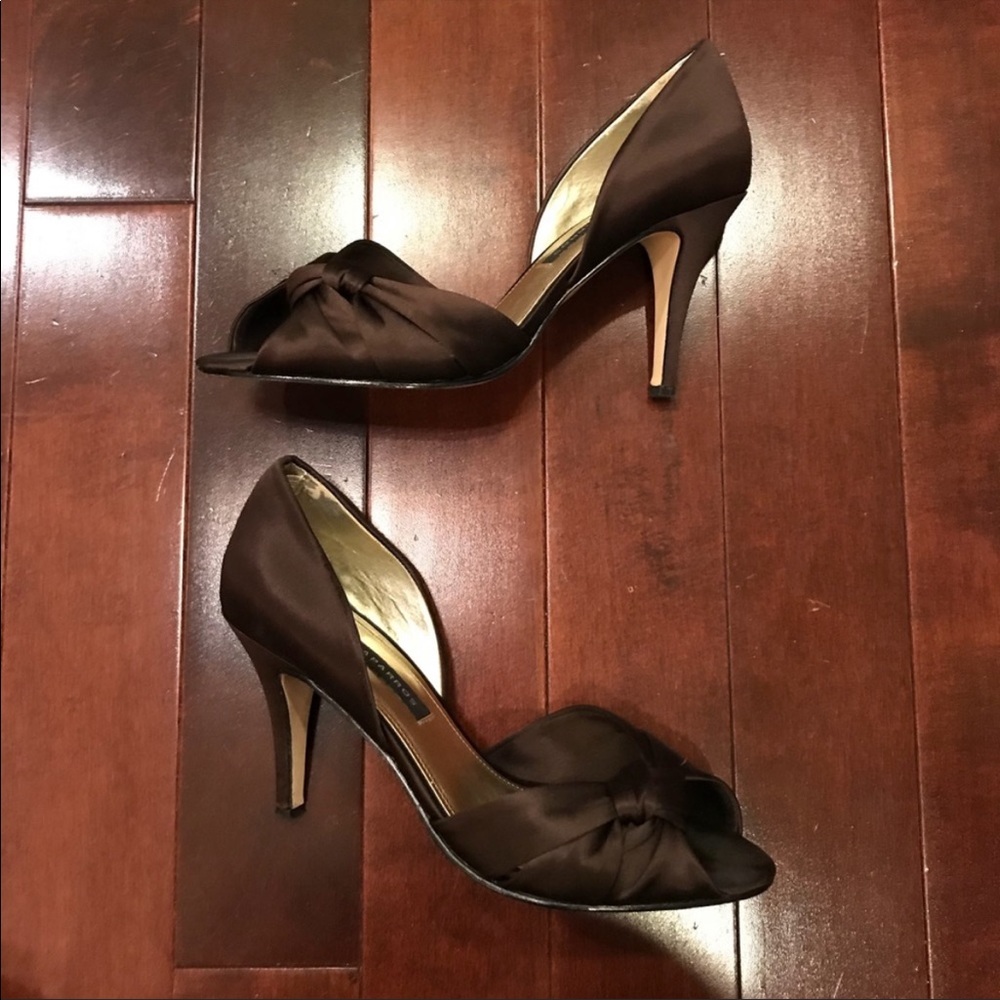Caparros Brown Satin Peep-Toe Heels